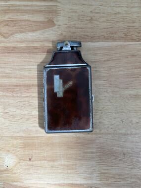 Vtg Ronson Mastercase Art Deco Cigarette Case Combo Lighter Brown & Silver Tone